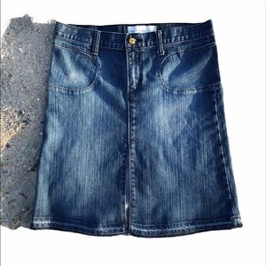 Boho festival raw hem front slit denim jean skirt